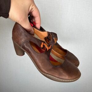Camper Brown Leather Mary Jane Heels Shoes EU 37 Unique‎ Style Casual